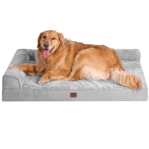 EHEYCIGA Memory Foam Orthopedic XL Dog Bed, Washable Dog Bed with Waterproof Lining Removable Cover, Extra Large Dog Bed Sofa with Nonskid Bottom XLarge Pet Couch Bed, 44x32 Inches, Grey