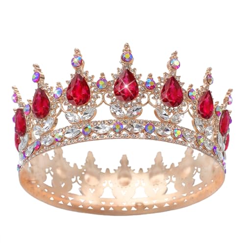 Queen Crown Rhinestone Wedding Crowns and Tiaras for Women Costume Party Hair Accessories Princess Birthday Crown Crystal Bridal Crown (Red Crystal Crown)