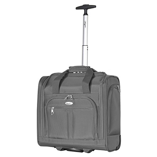 Olympia Lansing Heavy Duty Rip Stop Nylon Wheeled Carry On Suitcase for Under the Seat Airplane Travel with Divider and Dual Side Zip Pockets, Gray