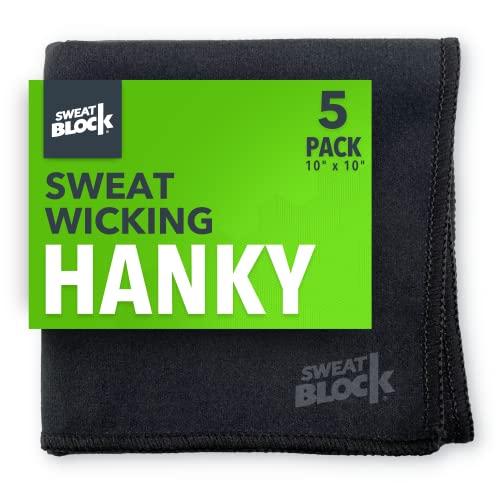 SweatBlock Microfiber Sweat Absorbing Handkerchief - Sport, Gym, Daily Use - for Hands, Face, Body - Machine Washable, Reusable - Men & Women - 10x10 (5 Pack, Black)