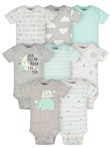 Gerber Baby 8-Pack Short Sleeve Onesies Bodysuits, Elephants, 3-6 Months