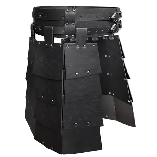 HiiFeuer Medieval Faux Leather Wide Belt Thigh Armor, Retro Double Sides Waist Armor, Mercenary&Knights Skirt Armor for LARP (Black A)