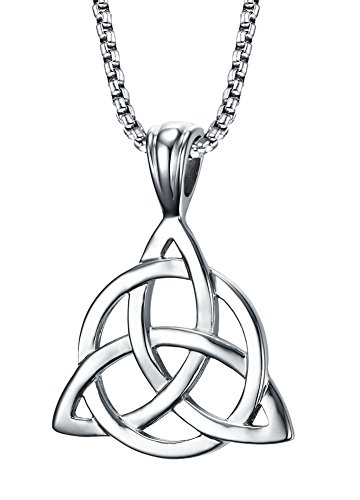 Stainless Steel Irish Celtic Triquetra Triangle Trinity Knot Pendant Necklaces for Men, 24' Rolo Chain, Irish Celtic Jewelry Gift for Men Women