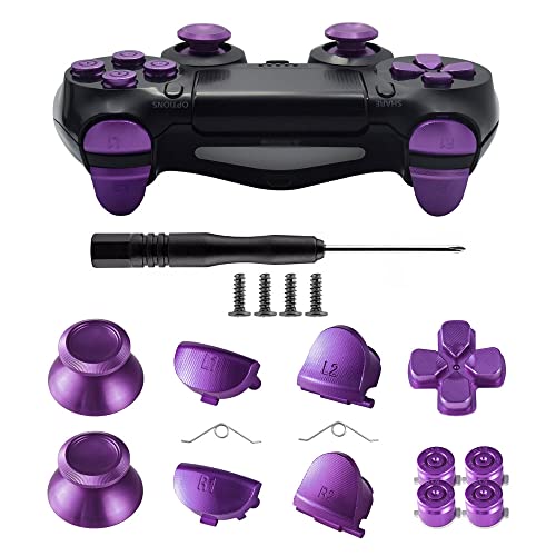 TOMSIN Metal Buttons for PS4 Controller Gen 1, Aluminum Metal Thumbsticks Analog Grip & Bullet Buttons & D-pad & L1 R1 L2 R2 Triggers (Metal Purple)