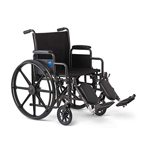 Medline Durable Steel Wheelchair with Flip-Back Desk-Length Arms, Elevated Leg Rests, 20-Inch Wide Seat, 300-Ib weight capacity, Black