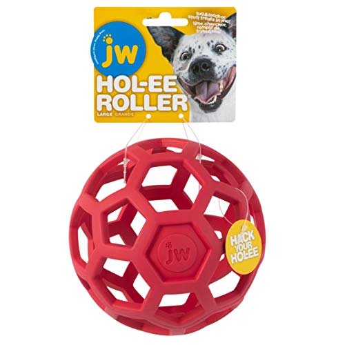 JW Pet Hol-ee Roller Dog Toy Puzzle Ball, Natural Rubber, Large (5.5 Inch Diameter), Colors May Vary