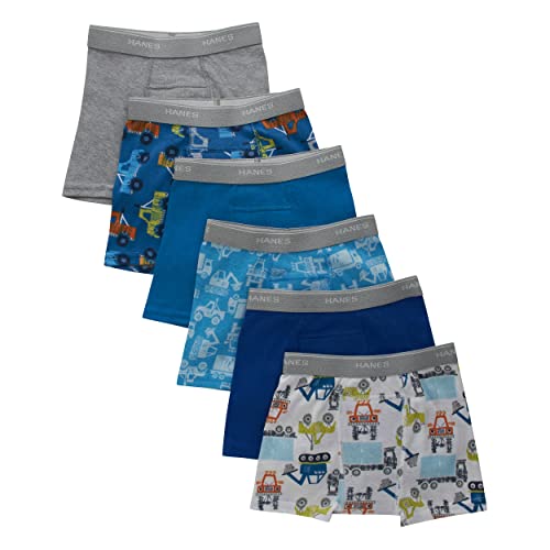 Hanes Boys' Potty Trainer Underwear, Available, 6-Pack, Boxer Briefs-Blue/Gray Assorted-6 Pack, 4T