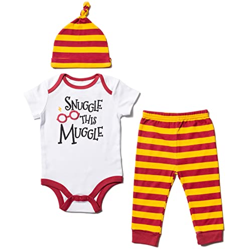 Harry Potter Infant Baby Boys 3 Piece Outfit Set: Cuddly Bodysuit Pants Hat White/Multicolor 18 Months