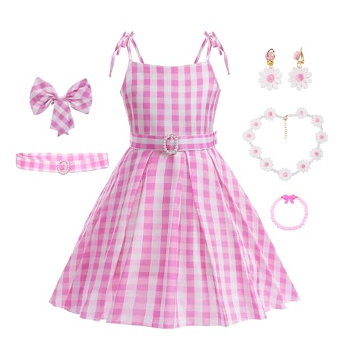 RUXlNRUA Girls Costume Dress, 3-11 Years Kids' Movie Cosplay Pink Outfit with Accessory Sets for Halloween Party Birthday (8-9 years)