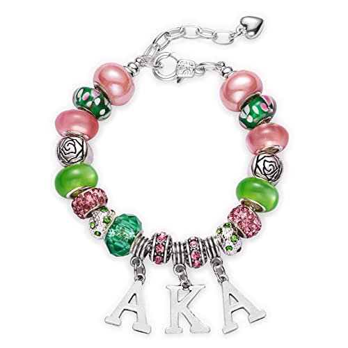 Melix Home Sorority Gifts for Women Paraphernalia Sorority Bracelet Pink and Green Jewelry Greek Crystal Charm
