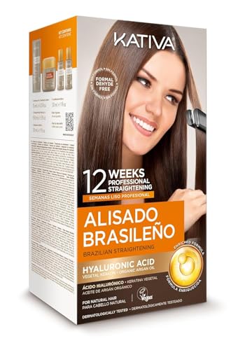 Kativa Brazilian Straightening Kit, 12 Weeks of Home Use Professional Straightening, with Organic Argan Oil, Shea Butter, Keratin & Amino Acids, for Straighter, Softer and Shinier Hair, All Hair Types