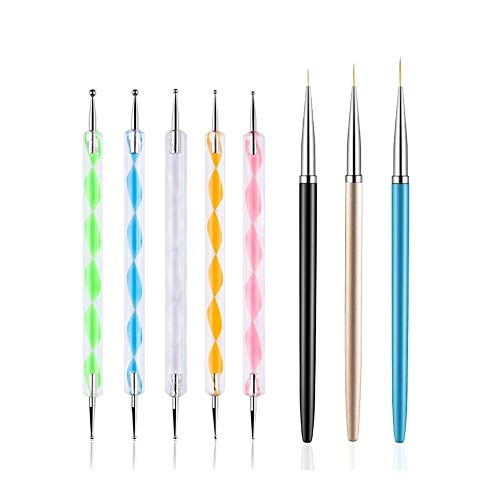 FULINJOY 5PCS Dotting Pens with 3 PCS Nail Painting Brushes, Nail Art Design Tools