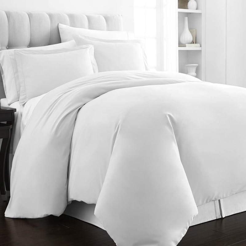 Pizuna Pure 100% Cotton Duvet Cover Queen Size White, Luxurious 400 Thread Count Long Staple Cotton Sateen Quilt Cover, Button Closure (Combed Cotton Duvet Cover Set)