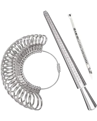 Meowoo Ring Sizer Measuring Tool Set, Ring Gauges with Finger Sizer Mandrel Ring Sizer Tools for Jewelry Sizing Measuring, 3 pcs