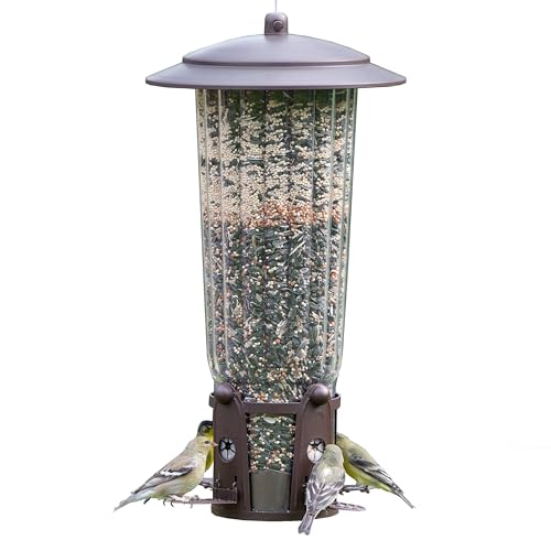 Perky-Pet 334-1SR Squirrel-Be-Gone Max Large Wild Bird Feeder with Flexports, Squirrel Proof Bird Feeder with Weight-Activated Perches - 4LB Seed Capacity