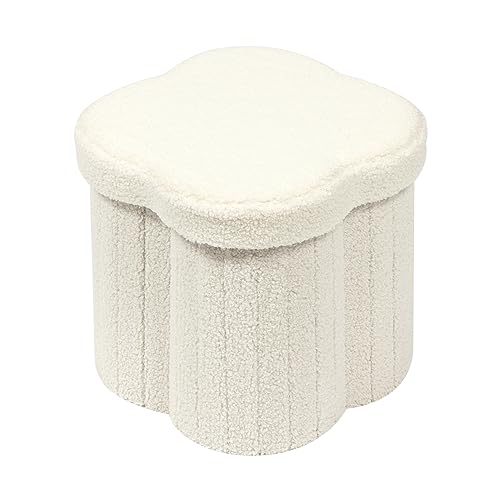 B FSOBEIIALEO Storage Ottoman Cube, Flowers Shaped Ottomans with Storage Foot Stool Footrest for Lving Room, Boucle Ottoman Seat for Dorm Room,Faux Teddy Fur,White 12.6'x12.6'x12.6'