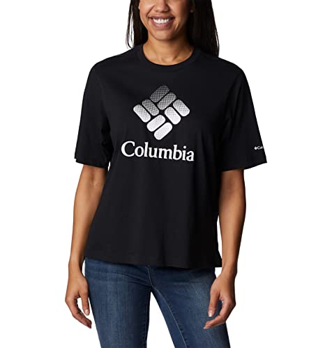 Columbia Women's North Cascades Relaxed Tee, Black/CSC Stacked Gradient Graphic, X-Large