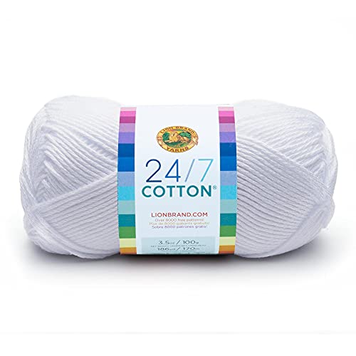 Lion Brand Yarn (1 Skein) 24/7 Cotton Yarn, White