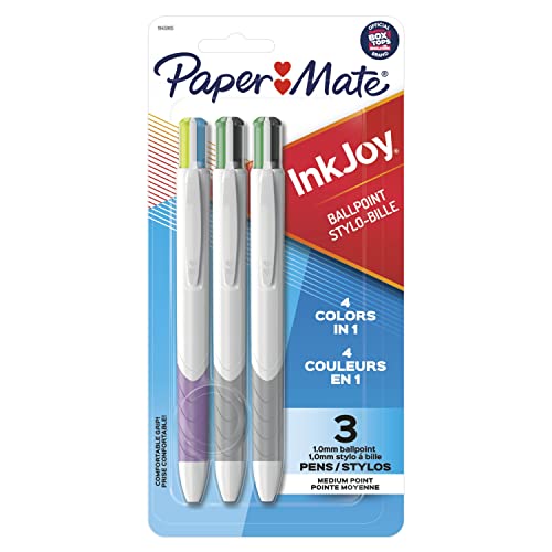 Paper Mate InkJoy Quatro Retractable Ballpoint Pens, Medium Point, Assorted Colors, 3 Pack