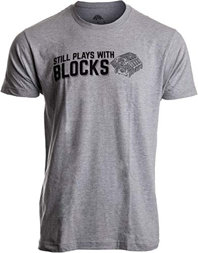 Ann Arbor T-shirt Co. Still Plays with Blocks | Funny Engine Mechanic Car Guy Truck Repair Men T-Shirt-(Adult,L) Sport Grey