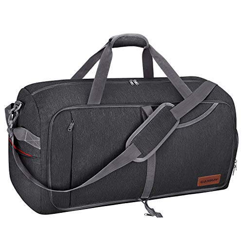 Canway 65L Travel Duffel Bag, Foldable Weekender Bag with Shoes Compartment for Men Women Water-proof & Tear Resistant (Panther Black, 65L)