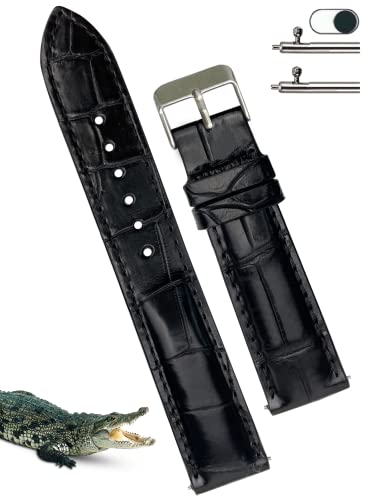 vinacreations 21mm Black Handmade Alligator Belly Leather Watch Band Men Quick Release Premium Crocodile Strap by Vietnamese DH-01-21MM