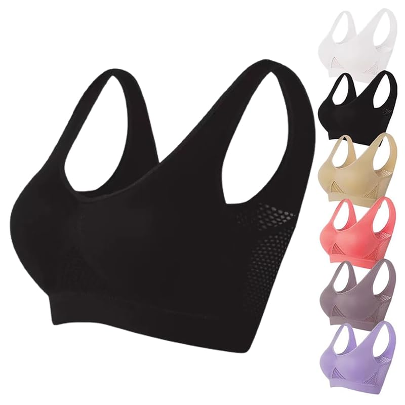 Breathable Cool Liftup Air Bra, 2024 New Large Size Air Bra Breathable and Comfortable Mesh Sports Bra for Women Black