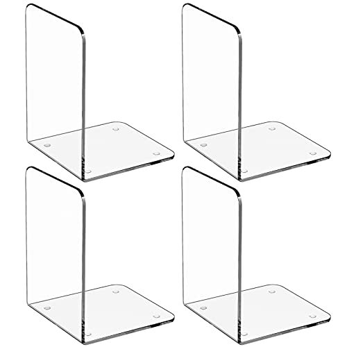 MaxGear Bookends Acrylic Book Ends Clear Book Ends for Shelves Decorative bookends for Shelves Non-Skid Book End Heavy Duty Bookend Book Holders for Shelves Book Stoppers (2 Pair/4 Pieces, Large)