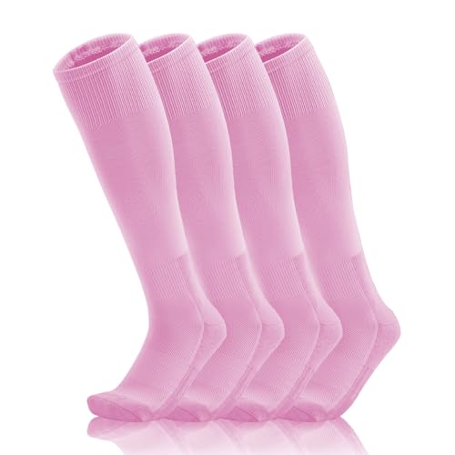 QBK 2T/3T/4T/5T To Youth Toddler Athletic Soccer Baseball Softball Socks 2 Pairs (Baby Pink 2-4T)