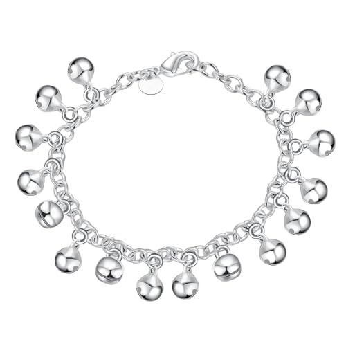 OSIRIDEH2 Bell Bracelet 925 Sterling Silver Bells Sounds Bead Chain Bracelet for Women Wedding Engagement Party Jewelry Jingling Bracelets (bracelet)