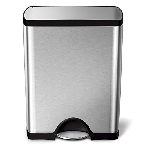 simplehuman 50 Liter / 13.0 Gallon Rectangular Kitchen Step Trash Can, Brushed Stainless Steel