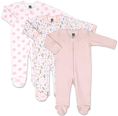 The Peanutshell Baby Sleepers for Girls, Newborn to 9 Months Girl Footed Pajamas, Pink Floral Clothes for Babies, 3 pack (Pink, Newborn)