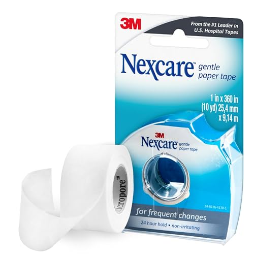 Nexcare Gentle Paper Tape Dispenser, Medical Paper Tape, Secures Dressings and Lifts Away Gently - 1 in x 10 Yds, 1 Dispenser