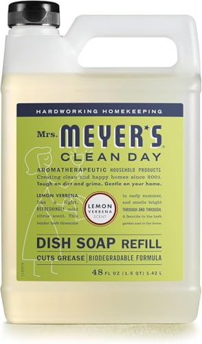 MRS. MEYER'S CLEAN DAY Liquid Dish Soap Refill, Biodegradable Formula, Lemon Verbena (48 Fl Oz (Pack of 1))