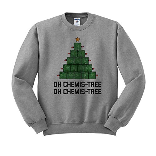 TeesAndTankYou Oh Chemis-Tree Science Christmas Sweatshirt Unisex Large Grey