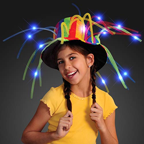 FlashingBlinkyLights Funny Clown Crazy Hat with LED Lights & Noodle Hair