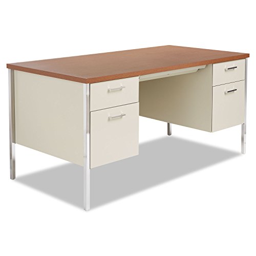 Alera SD6030PC Double Pedestal Steel Desk, Metal Desk, 60w X 30d X 29-1/2h, Cherry/putty