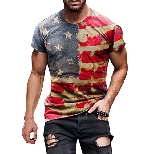 Men Shoes Mens Shirts Men's Patriotic USA Flag T-Shirts 4th of July Regular Fit Crewneck Short Sleeve Hippie Tees Stars and Stripes 3D Printed Tops(Type - B,Medium)