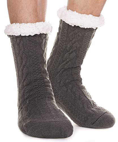 EBMORE Mens Slipper Fuzzy Socks Winter Cozy Fluffy Cabin Warm Fleece Soft Comfy Sherpa Thick Hospital Grip Home Non Slip Socks Stocking Stuffers Christmas Gifts for Men Him (Dark Grey)