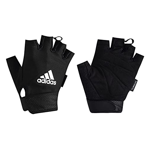 adidas Essential Adjustable Fingerless Gloves for Men and Women - Padded Weight Lifting Gloves - Adjustable Wrist Straps for Tailored, Secure Fit - White, X-Large