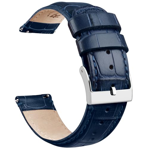 Ritche Quick Release Leather Watch Bands Genuine Leather Watch Strap for Samsung Galaxy Watch 6 Band Classic 43mm 47mm 40mm 44mm 18mm, 20mm or 22mm for Men and Women, Navy Blue / Silver, 20mm, Classic