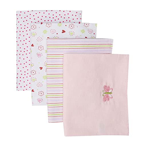Spasilk Receiving Baby Blanket, 100% Cotton Flannel Blanket, Pack of 4, Pink