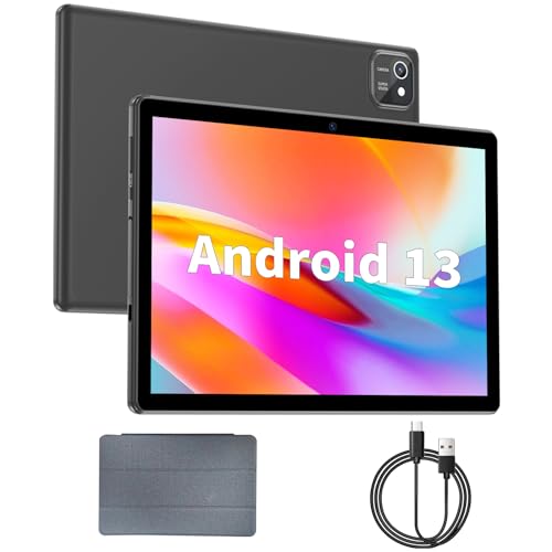 10 inch Tablet Android 13 Tablets, 4GB RAM 64GB ROM 512GB Expand, Quad-Core Processor, 1280x800 IPS HD Touch Screen, GPS, WiFi, Dual Camera, Bluetooth, 6000mAh Battery (Gray)