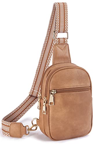 Telena Small Sling Bag for Women Vegan Leather Fashionable Fanny Pack Crossbody Bags for Women Chest Bag for Travel Camel Brown