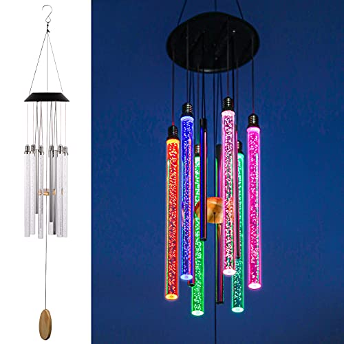 Solar Wind Chimes for Outside, DesGully 6 LED Tubes Color Changing Outdoor Clearance Unique Garden Decor Colorful Patio, Gifts for Her/Him (37' Long)