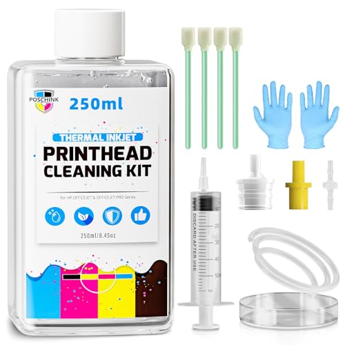 Poschink 250ml Printhead Cleaning Kit for HP OfficeJet Pro 8610 8600 8620 950/951 6700 8025 7612 7740 8710 6600 8020 6978 6830 8715 etc., Print Head Cleaner Solution for HP Thermal Inkjet Printers