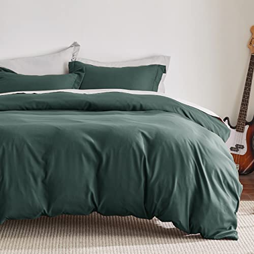 Bedsure Forest Green Duvet Cover Queen Size - Soft Double Brushed Duvet Cover for Kids with Zipper Closure, 3 Pieces, Includes 1 Duvet Cover (90'x90') & 2 Pillow Shams, NO Comforter