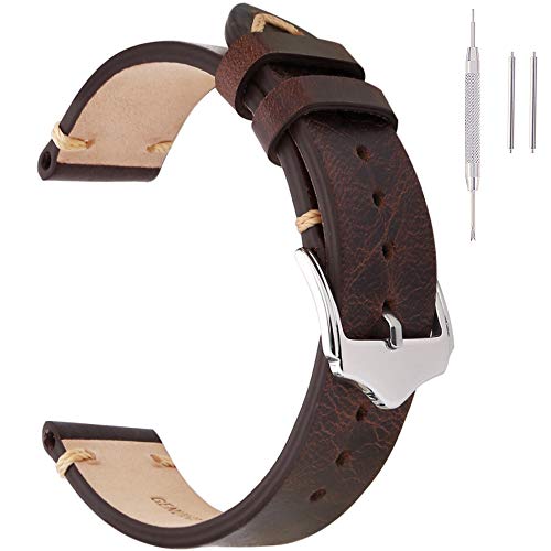 EACHE Leather Watch Bands 20mm For Men Vintage Watch Straps Dark Brown For Women Oil Wax Leather Replacement Watchband