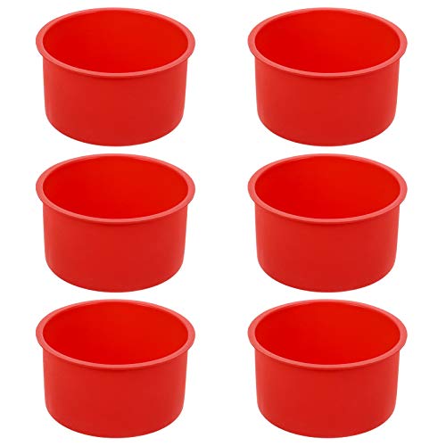 tiopeia 4 Inch Silicone Mini Cake Molds, Round Baking Pan Non-Stick Silicone Baking Molds Bakeware Pan Reusable Cake Pans for Muffin, Cupcake, Layer Cake, Cheese Cake, Rainbow Cake (Red, Set of 6)