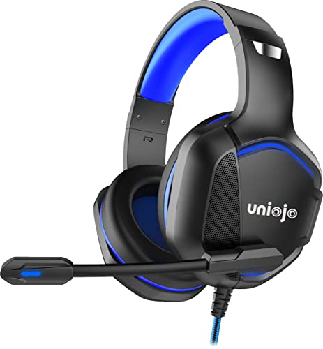 UNIOJO Gaming Headset Noise-Canceling Mic for PC, Laptop, Mac, Xbox Series, PS5, PS4, Nintendo Switch, Wired Over-Ear Headphones, Surround Sound, LED Breathing Light, Memory Foam Ear Pads, Black